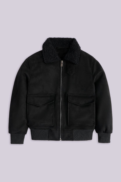 Suede Jacket With Sherpa Collar Boy Jacket Winter 2024 COUGAR- (Boy Junior Winter 2024) 5-6 Y Black Boy