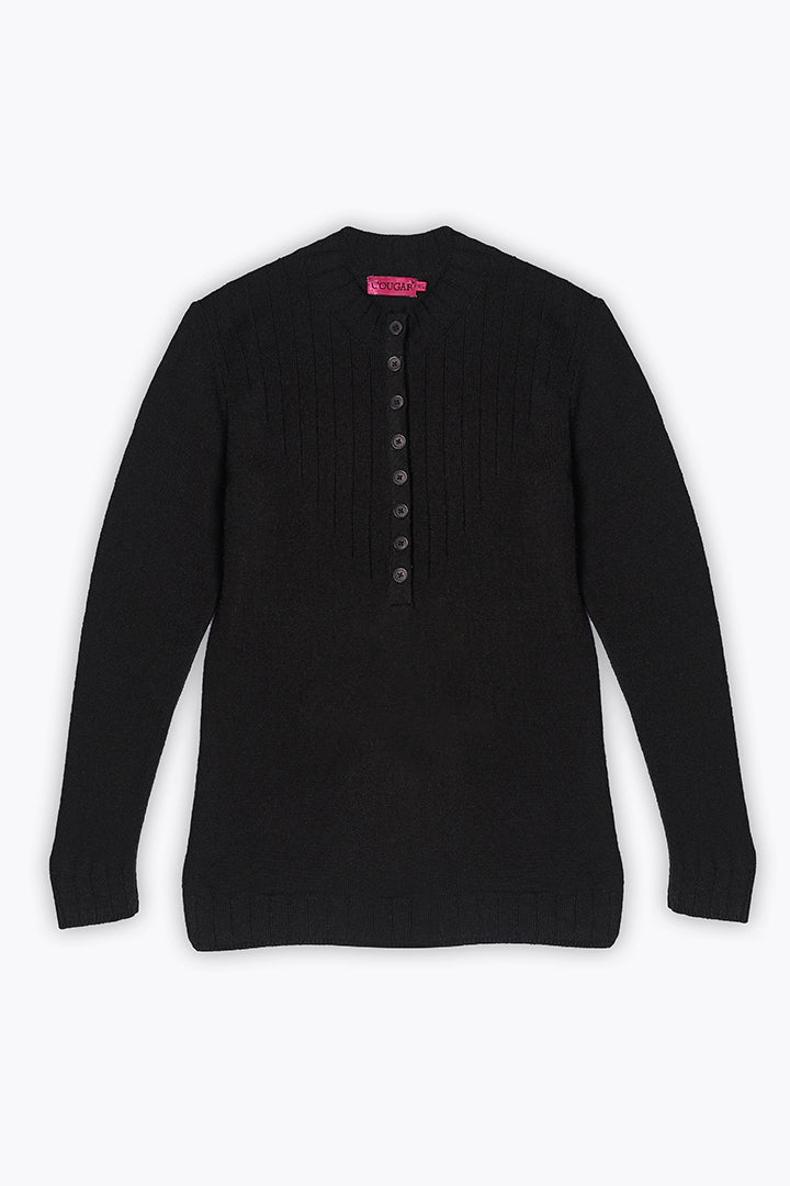 Black Half Button Placket Sweater - Cougar Clothing