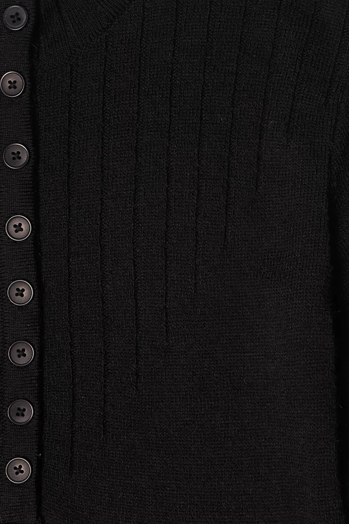 Black Half Button Placket Sweater - Cougar Clothing