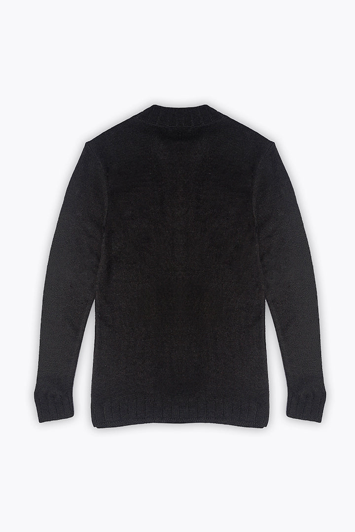 Black Half Button Placket Sweater - Cougar Clothing