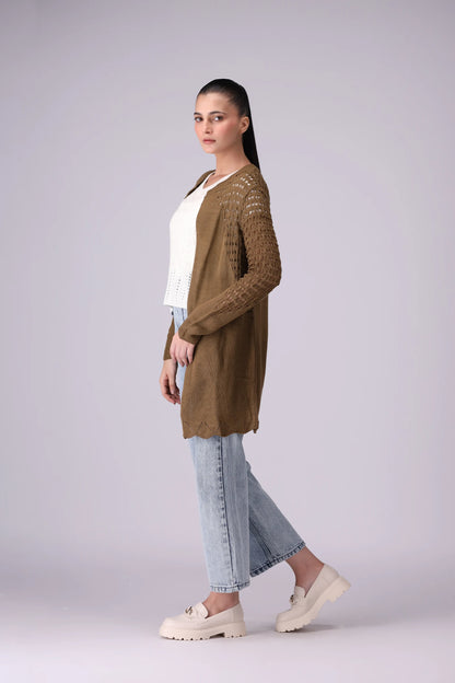 Front Open Cardigan With Crochet Knit Women Sweater Winter 2024 COUGAR- (Women Winter 2024)   