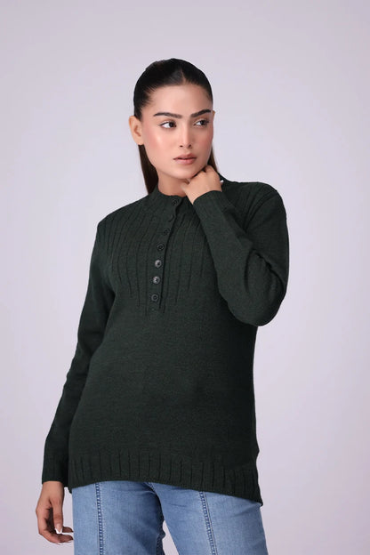 Half Button-Through Sweater Women Sweater Winter 2024 Knit Story COUGAR- (Women Winter 2024) SM Green Women