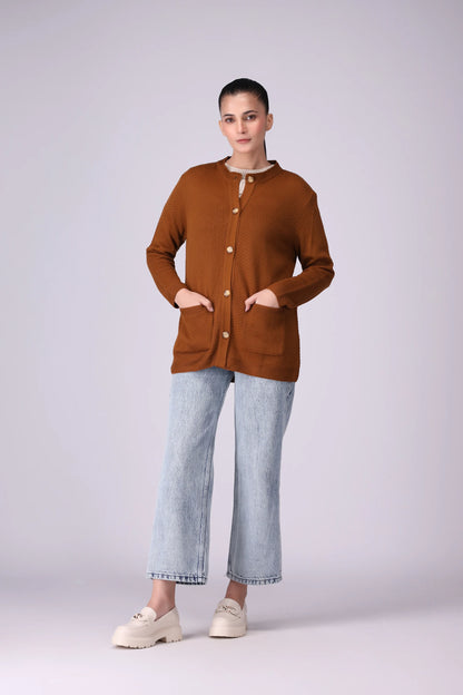 Button Through Textured Knitted Cardigan Women Sweater Winter 2024 Knit Story COUGAR- (Women Winter 2024)   