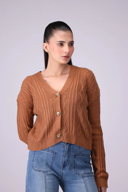 Cable Knit Cardigan Women Sweater Winter 2024 Knit Story COUGAR- (Women Winter 2024) SM Brown 