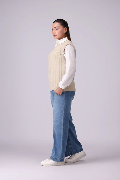 V-Neck Cable Knit Sweater Vest Women Sweater Winter 2024 Knit Story COUGAR- (Women Winter 2024)   