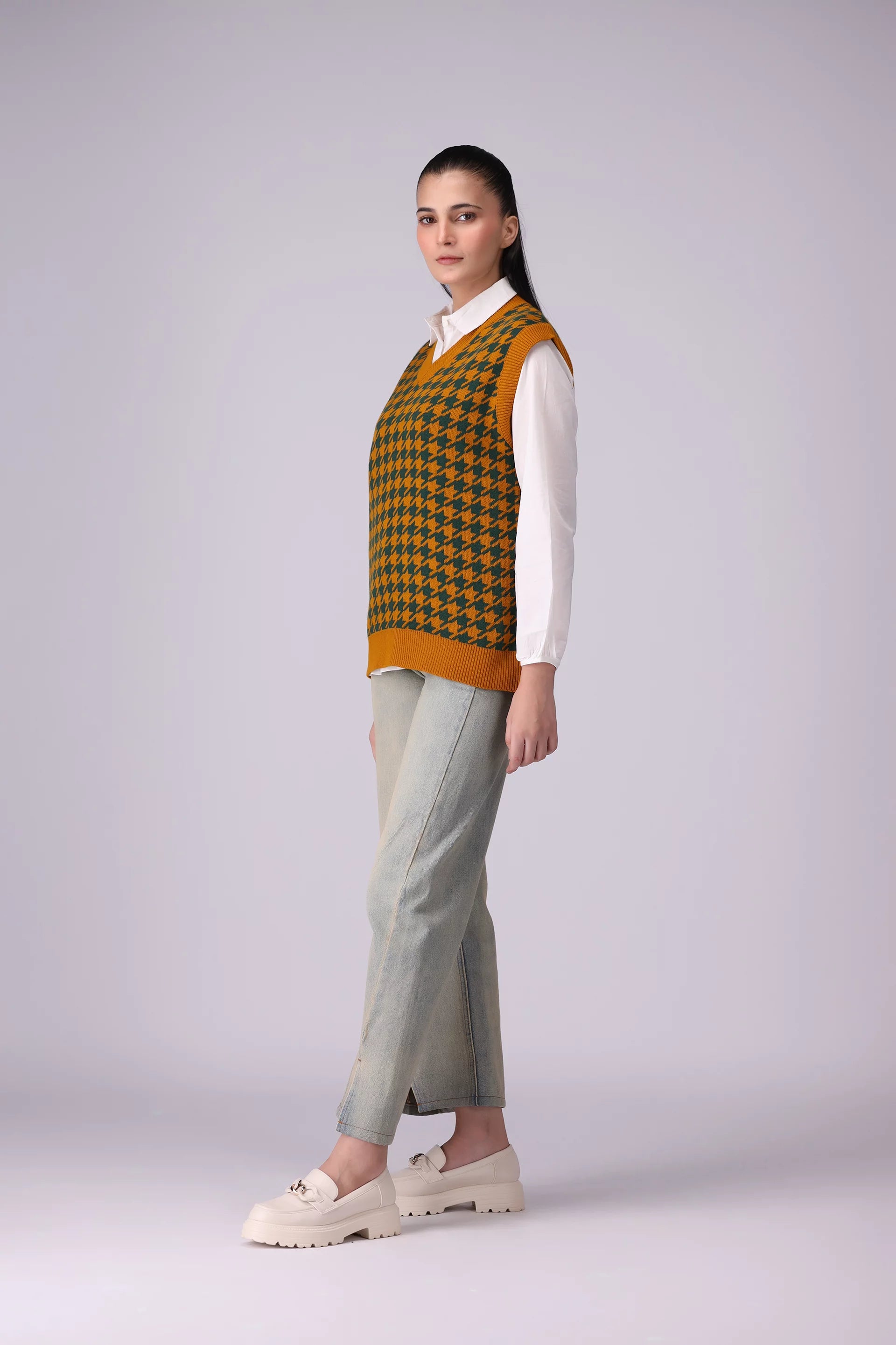 Jacquard Knit Sweater Vest Women Sweater Winter 2024 Knit Story COUGAR- (Women Winter 2024)   