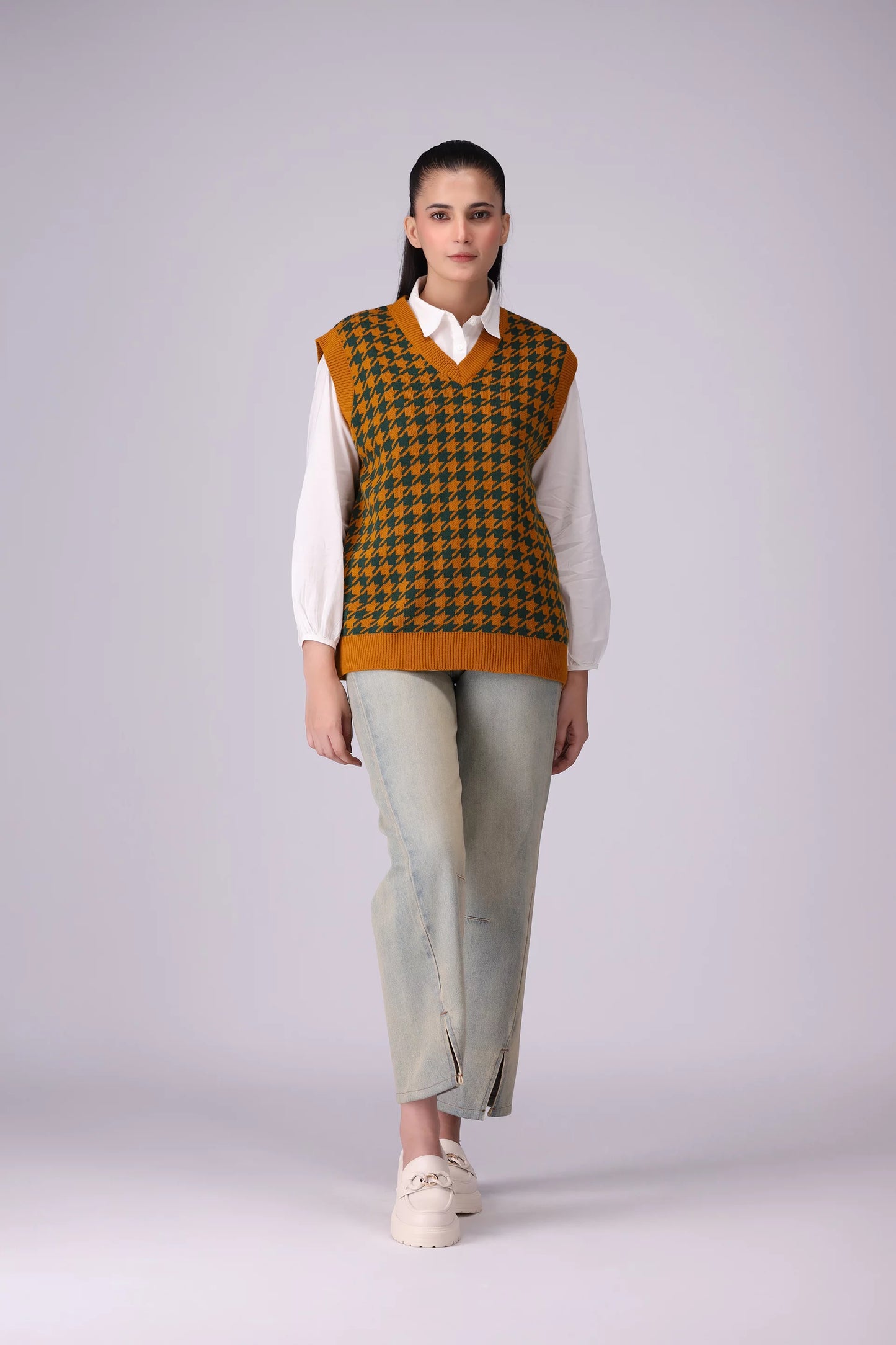 Jacquard Knit Sweater Vest Women Sweater Winter 2024 Knit Story COUGAR- (Women Winter 2024)   