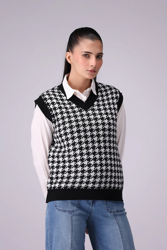 Jacquard Knit Sweater Vest Women Sweater Winter 2024 Knit Story COUGAR- (Women Winter 2024) SM Black 