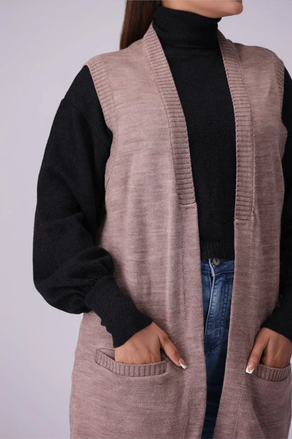 Front Open Sleevless Cardigan Women Sweater Winter 2024 Knit Story COUGAR- (Women Winter 2024)   