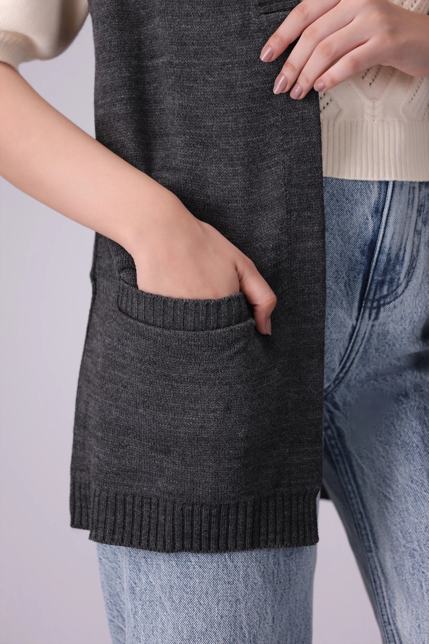 Front Open Sleevelesss Cardigan Women Sweater Winter 2024 Knit Story COUGAR- (Women Winter 2024)   