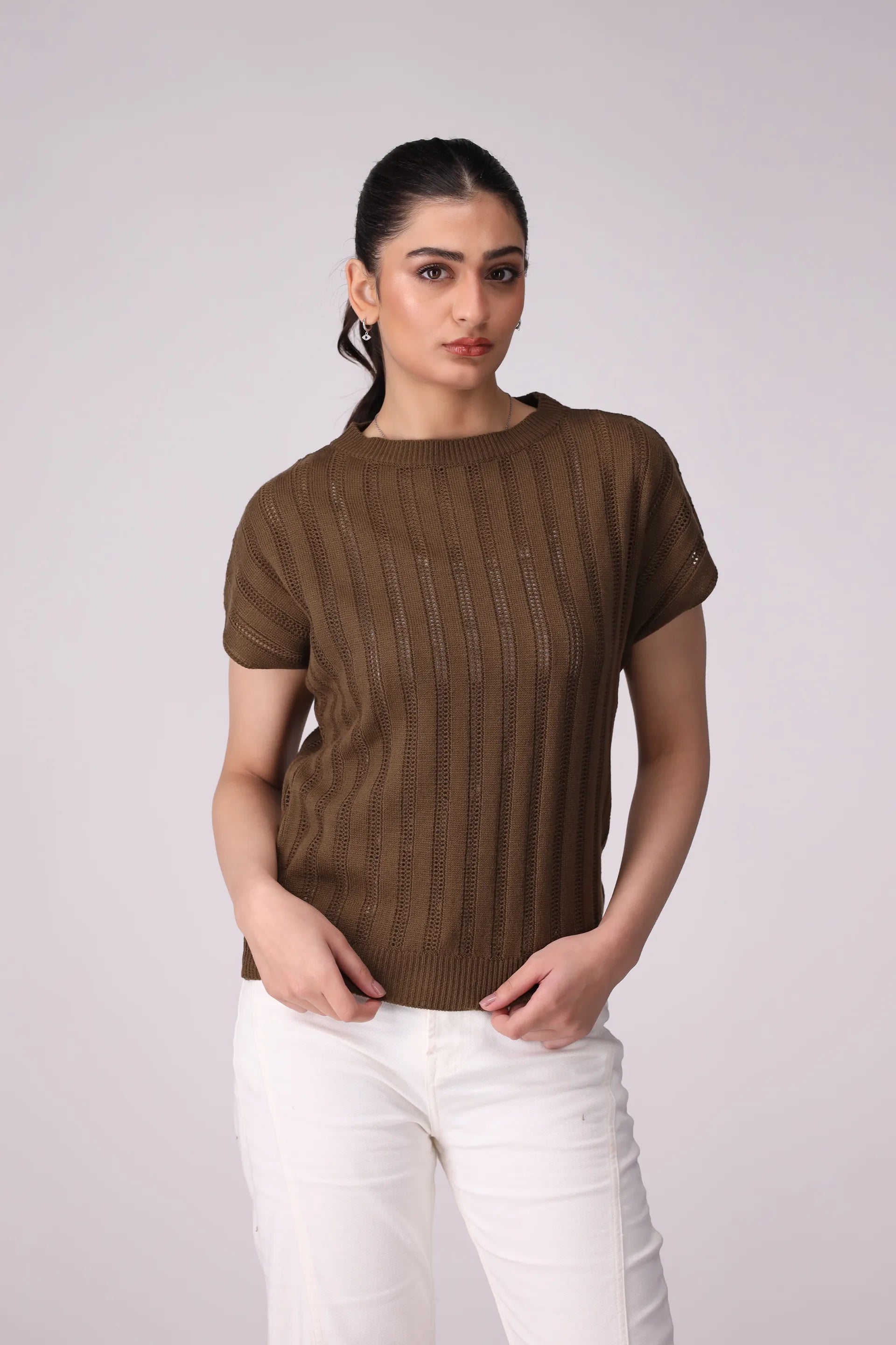 Striped Knit Sweater Women Sweater Winter 2024 Knit Story COUGAR- (Women Winter 2024) SM Brown Women