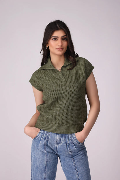 Honeycomb Knit Sweater Vest Women Sweater Winter 2024 Knit Story COUGAR- (Women Winter 2024) SM Olive Women