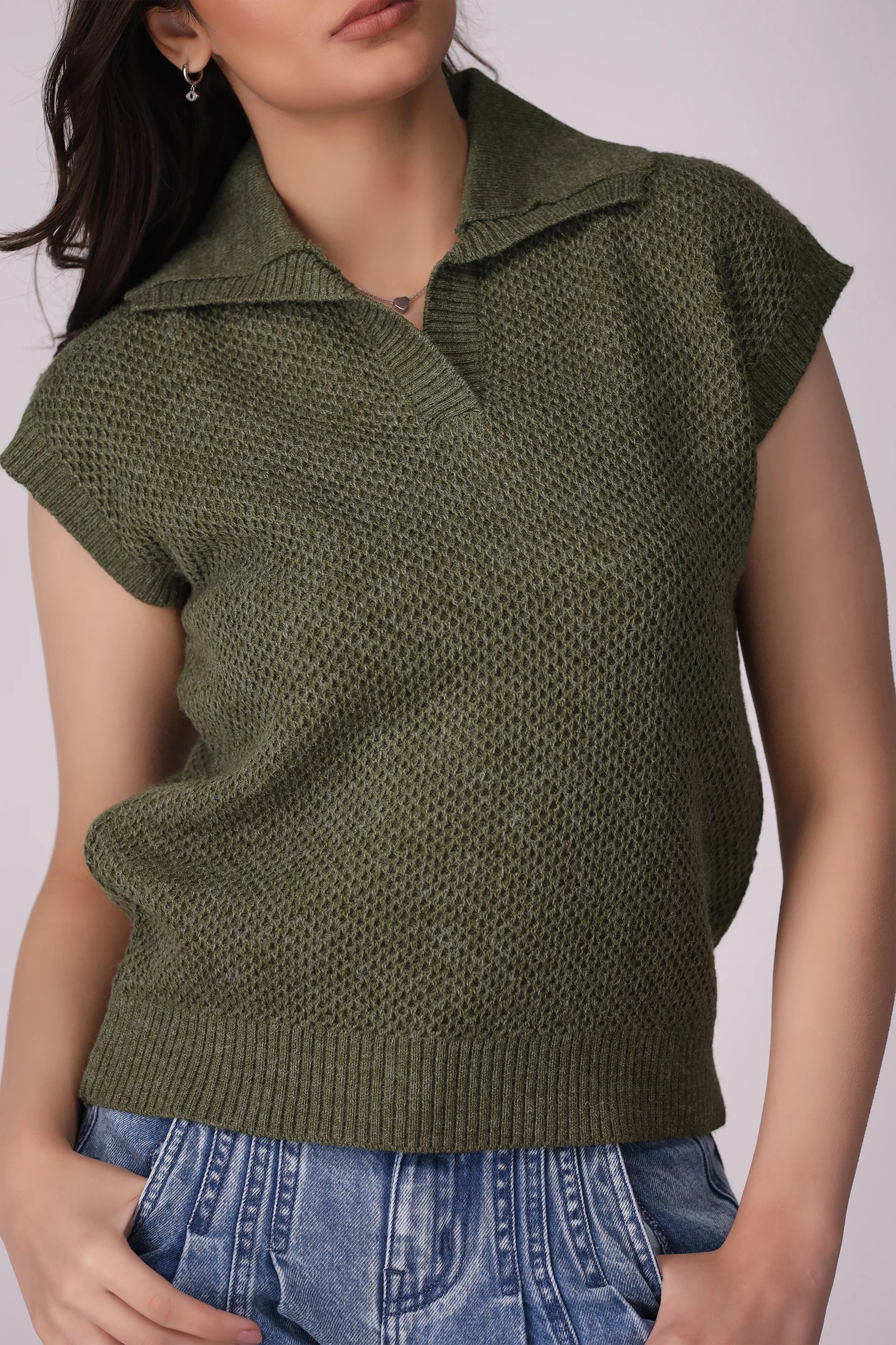 Honeycomb Knit Sweater Vest Women Sweater Winter 2024 Knit Story COUGAR- (Women Winter 2024)