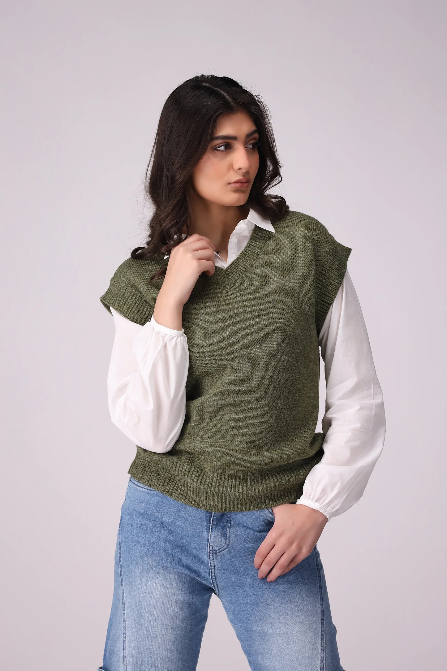 Sweater Vest Women Sweater Winter 2024 Knit Story COUGAR- (Women Winter 2024) FSZ Olive Women