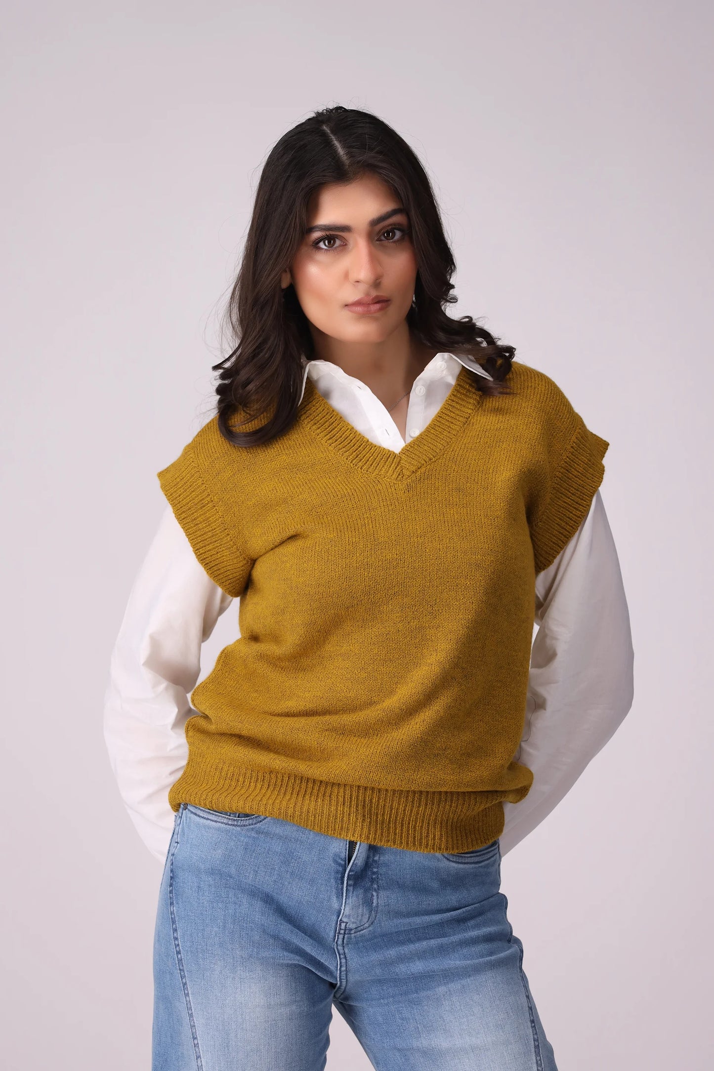 Sweater Vest Women Sweater Winter 2024 Knit Story COUGAR- (Women Winter 2024) FSZ Mustard Women