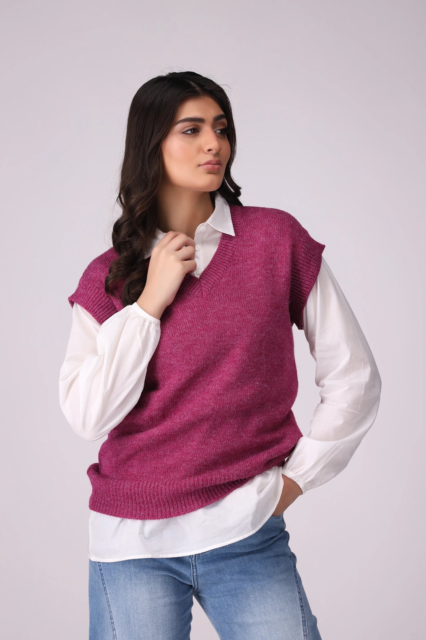 Sweater Vest Women Sweater Winter 2024 Knit Story COUGAR- (Women Winter 2024) FSZ Dark Pink Women