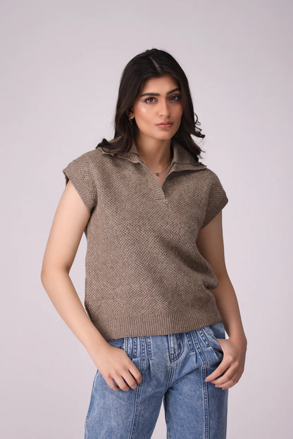 Collared Knitted Sweater Women Sweater Winter 2024 Knit Story COUGAR- (Women Winter 2024) SM Light Brown Women