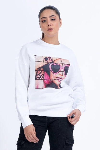 White Graphic Oversized Sweatshirt - Cougar Clothing