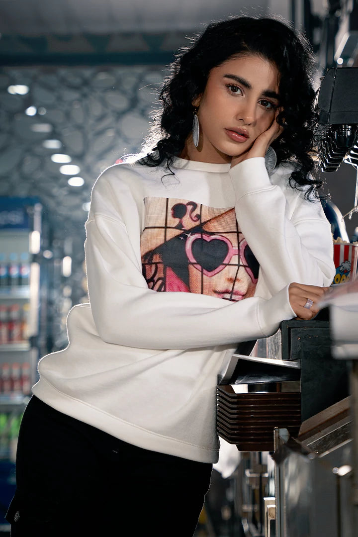 White Graphic Oversized Sweatshirt - Cougar Clothing