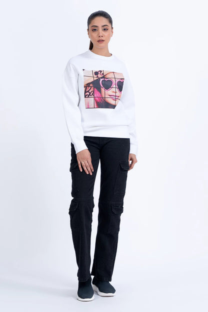 White Graphic Oversized Sweatshirt - Cougar Clothing