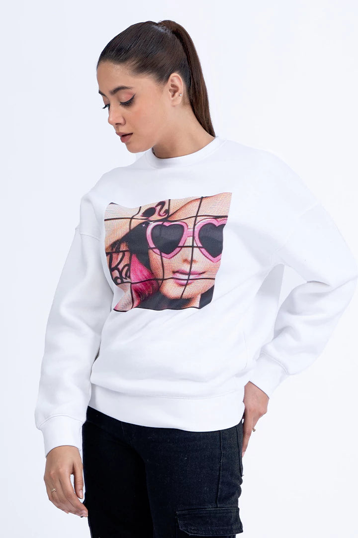 White Graphic Oversized Sweatshirt - Cougar Clothing