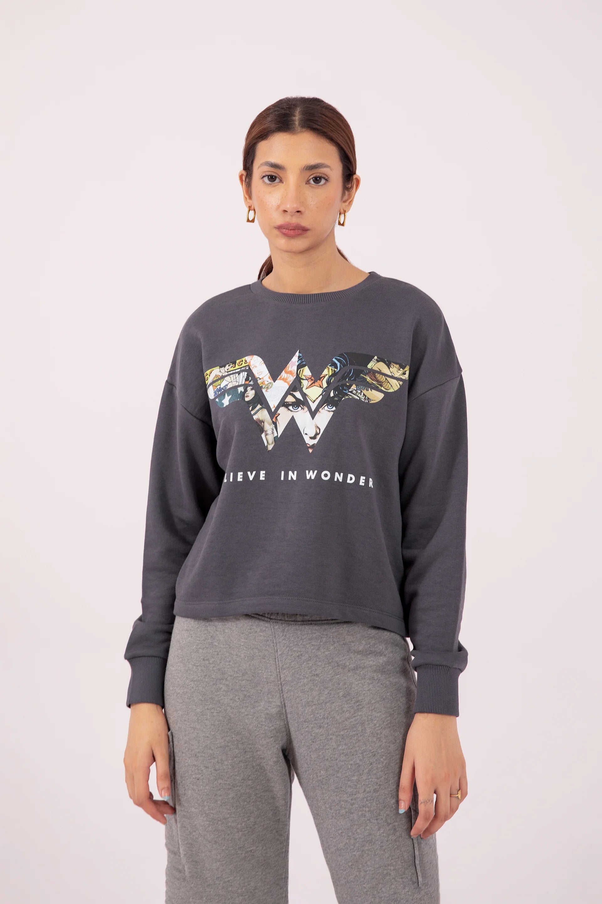 Graphic Cropped Sweatshirt Women Sweatshirt Winter 2024 Knit Story COUGAR- (Women Winter 2024) XS Grey 