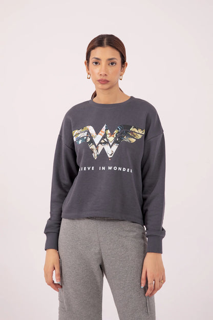 Graphic Cropped Sweatshirt Women Sweatshirt Winter 2024 Knit Story COUGAR- (Women Winter 2024) XS Grey 