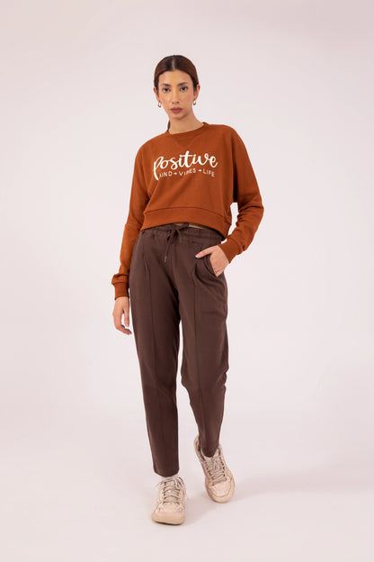 Slogan Cropped Sweatshirt Women Sweatshirt Winter 2024 Knit Story COUGAR- (Women Winter 2024) XS Chocolate 