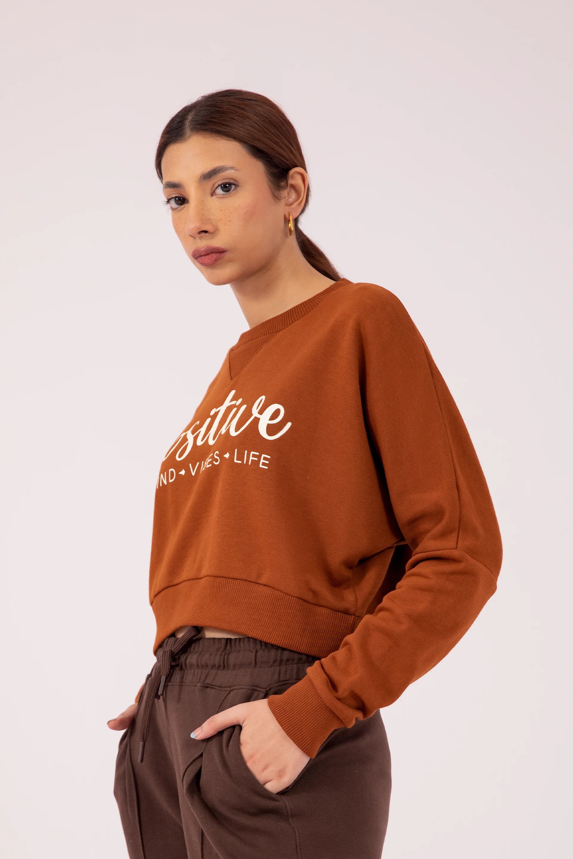 Slogan Cropped Sweatshirt Women Sweatshirt Winter 2024 Knit Story COUGAR- (Women Winter 2024)   