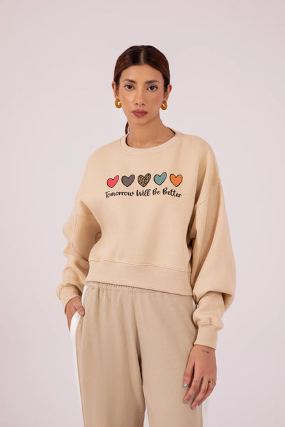 Printed Cropped Sweatshirt Women Sweatshirt Winter 2024 Knit Story COUGAR- (Women Winter 2024)   