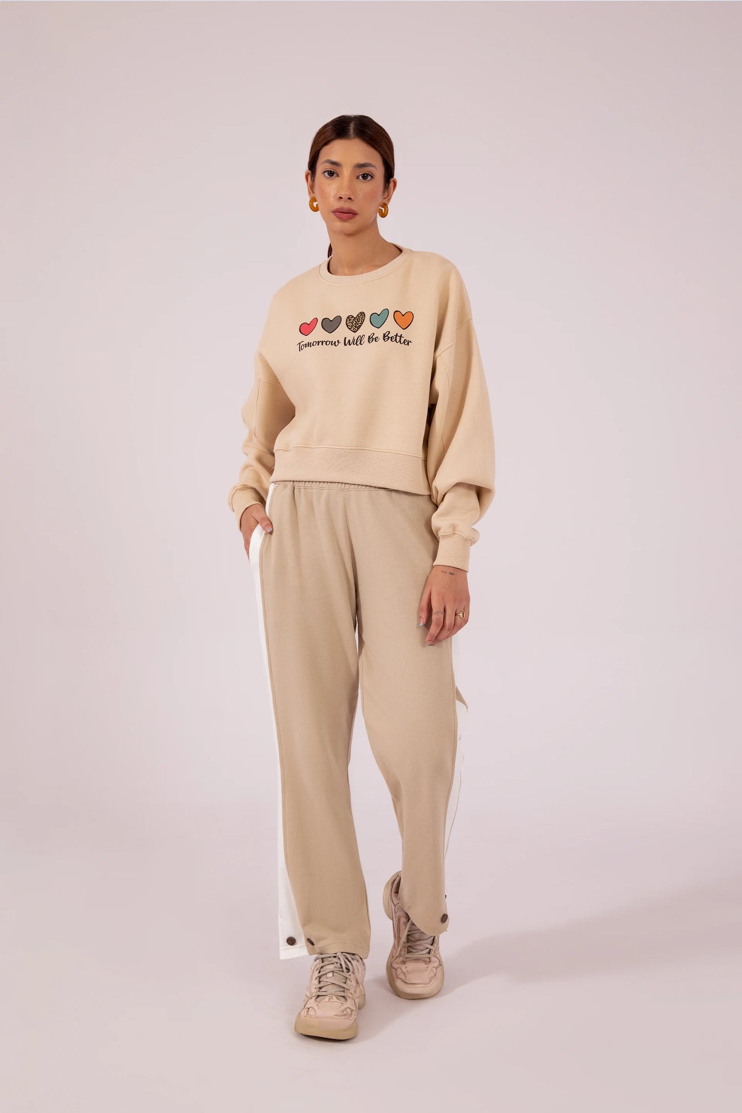 Printed Cropped Sweatshirt Women Sweatshirt Winter 2024 Knit Story COUGAR- (Women Winter 2024) XS Beige 