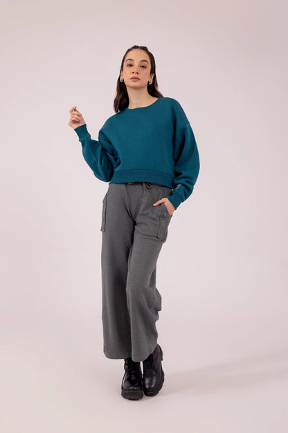 Basic Cropped Sweatshirt Women Sweatshirt Winter 2024 Knit Story COUGAR- (Women Winter 2024) XS Teal 