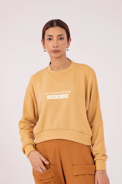 Cropped Sweatshirt With Slogan Women Sweatshirt Winter 2024 Knit Story COUGAR- (Women Winter 2024) XS Brown 