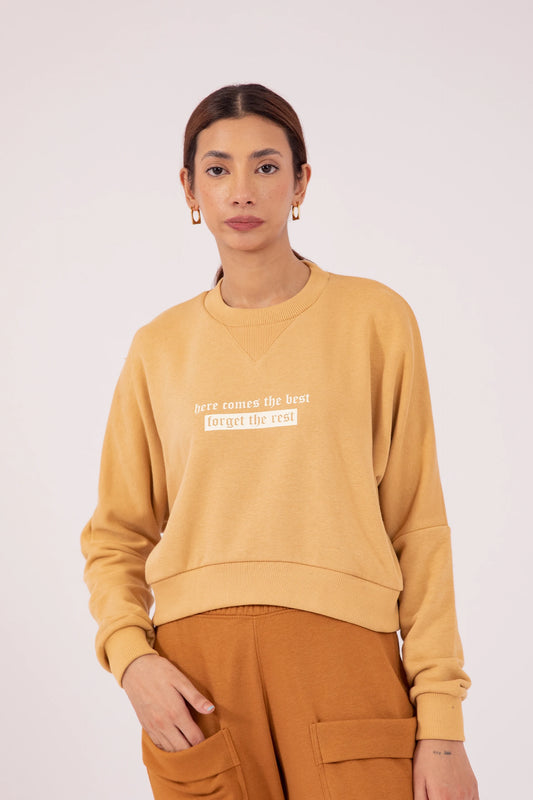 Cropped Sweatshirt With Slogan Women Sweatshirt Winter 2024 Knit Story COUGAR- (Women Winter 2024)