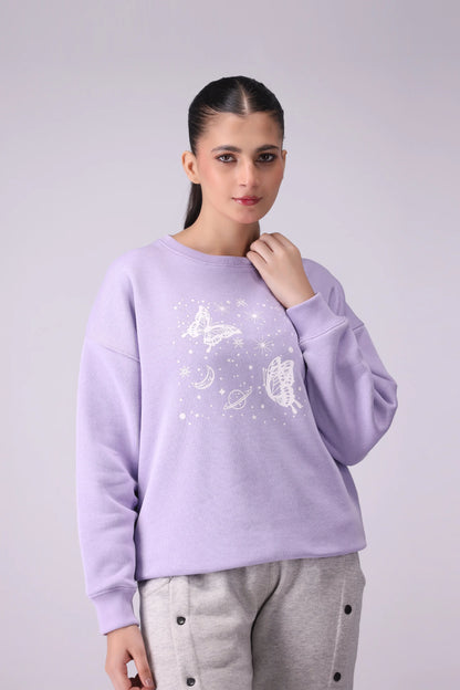 Fleece-Lined Graphic Sweatshirt Women Sweatshirt Winter 2024 Knit Story COUGAR- (Women Winter 2024) XS Purple 