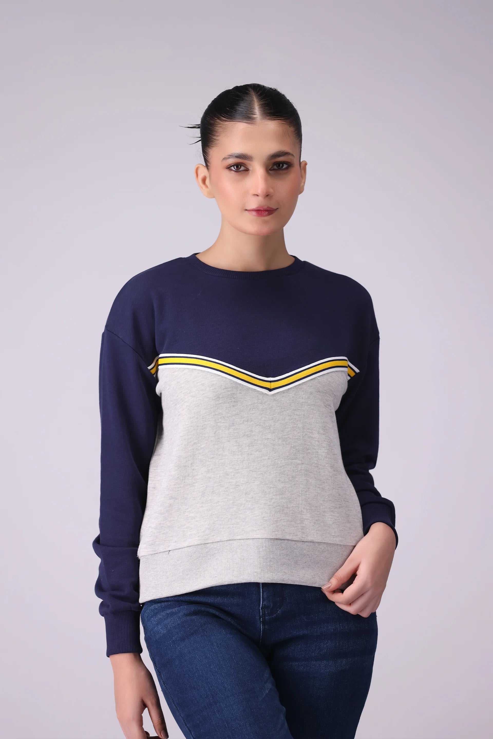 Color Block Sweatshirt Women Sweatshirt Winter 2024 Knit Story COUGAR- (Women Winter 2024) XS Navy 