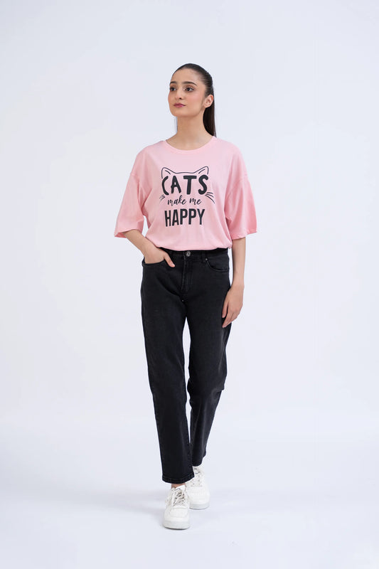 Pink Text Oversized T-Shirt Women Tee Summer V-3 2024 BACKDROP COUGAR- (Women V3 2024) XS Pink 