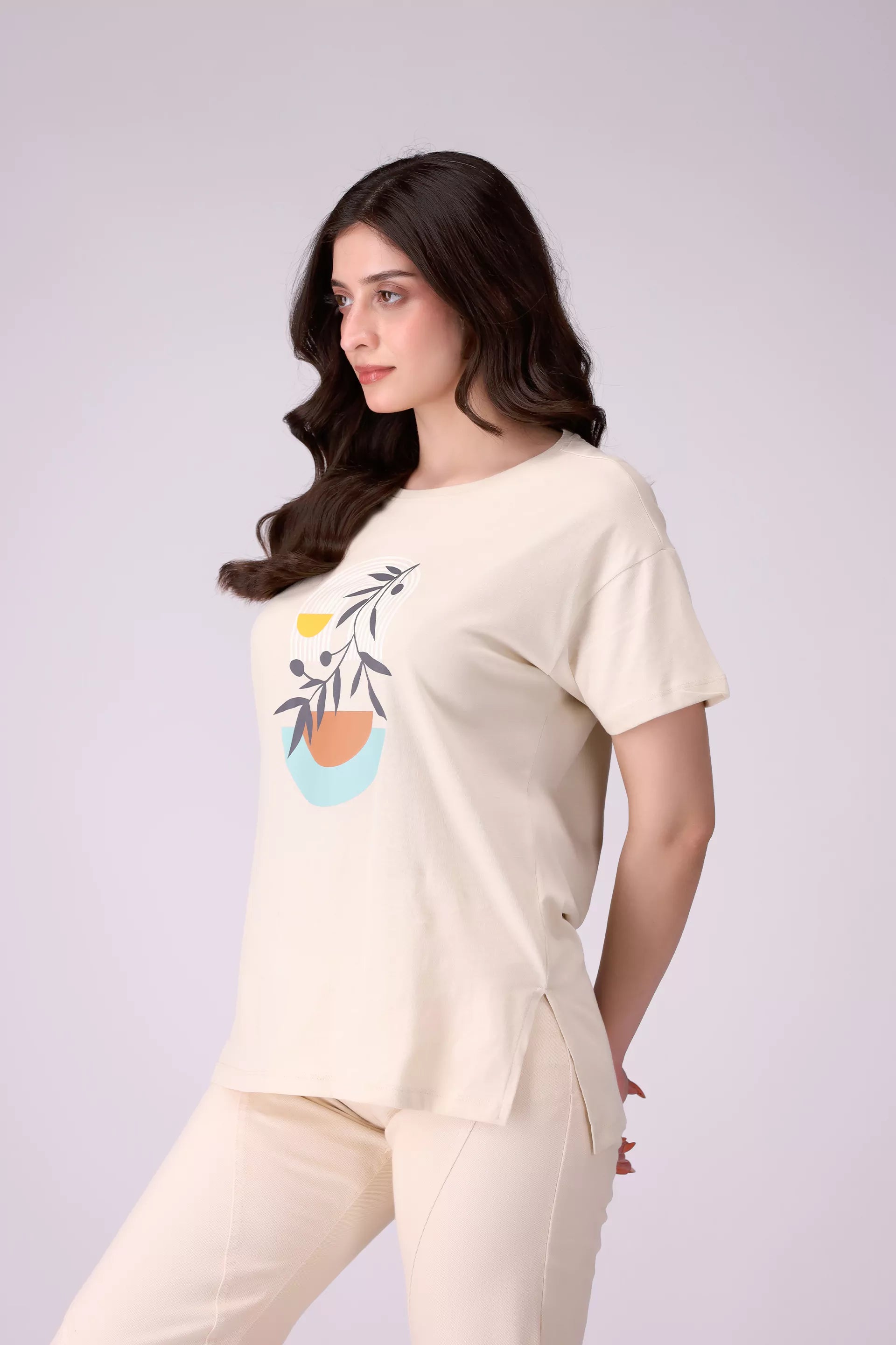 Drop Shoulder Graphic T-Shirt Women Tee COUGAR (S V-1 2025)