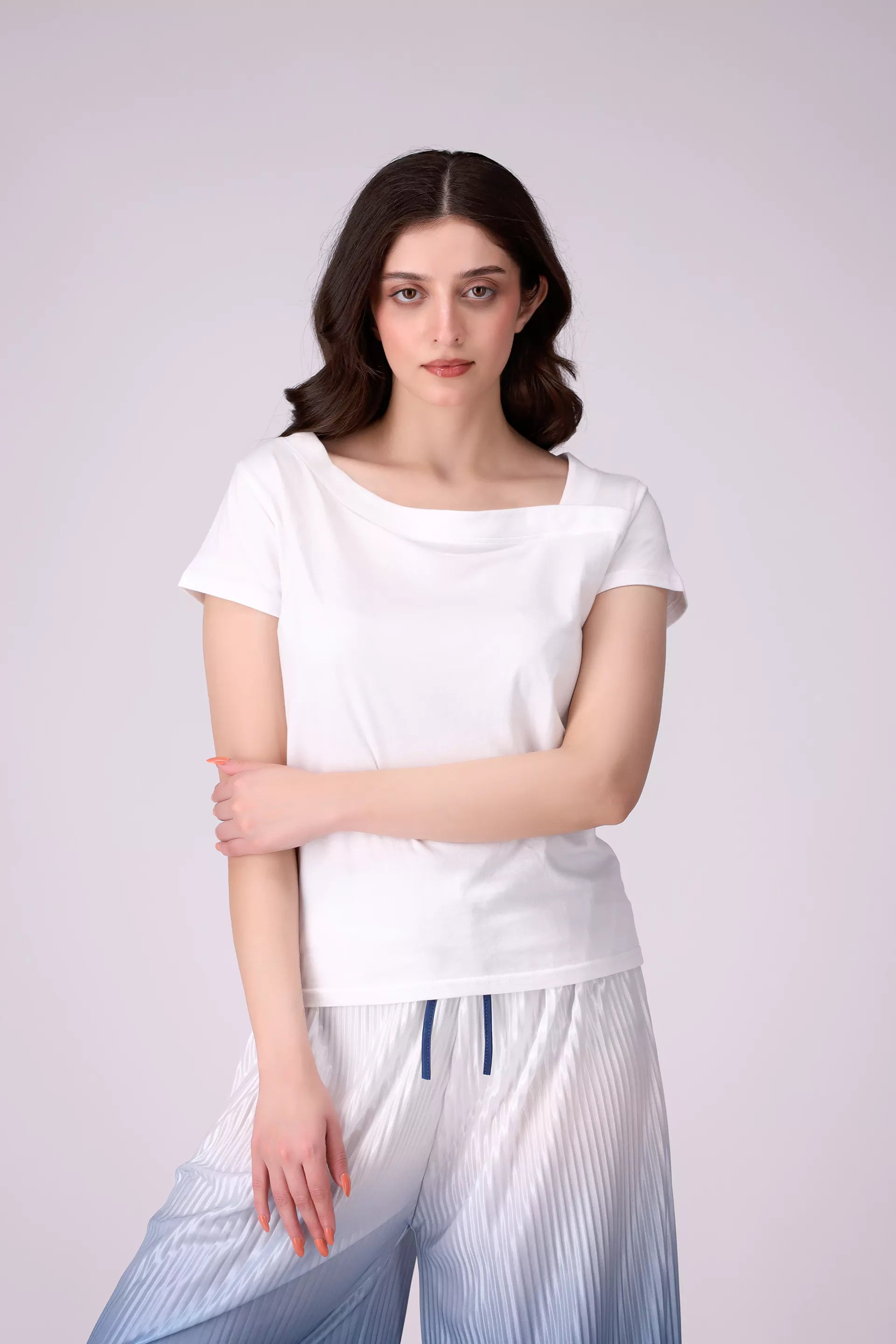 Asymmetric Neck T-Shirt Women Tee COUGAR (S V-1 2025) XS White Women