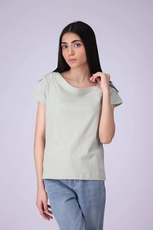 Asymmetric Neck T-Shirt Women Tee COUGAR (S V-1 2025) XS Pastel Mint Women