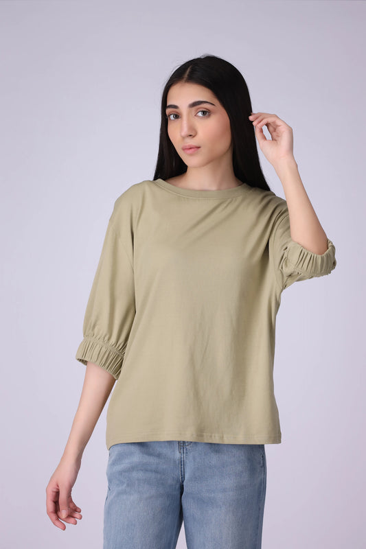 Oversized T-Shirt With Elastic Sleeves Women Tee COUGAR (S V-1 2025) XS Light Olive Women