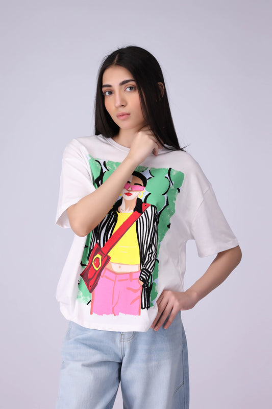 Oversized Printed T-Shirt Women Tee COUGAR (S V-1 2025)