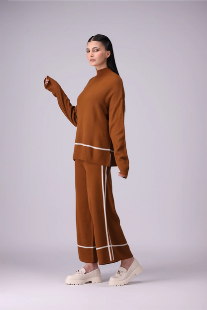 Single Striped Knit Co-Ord Set Women CO-Ords Winter 2024 Knit Story COUGAR- (Women Winter 2024)   