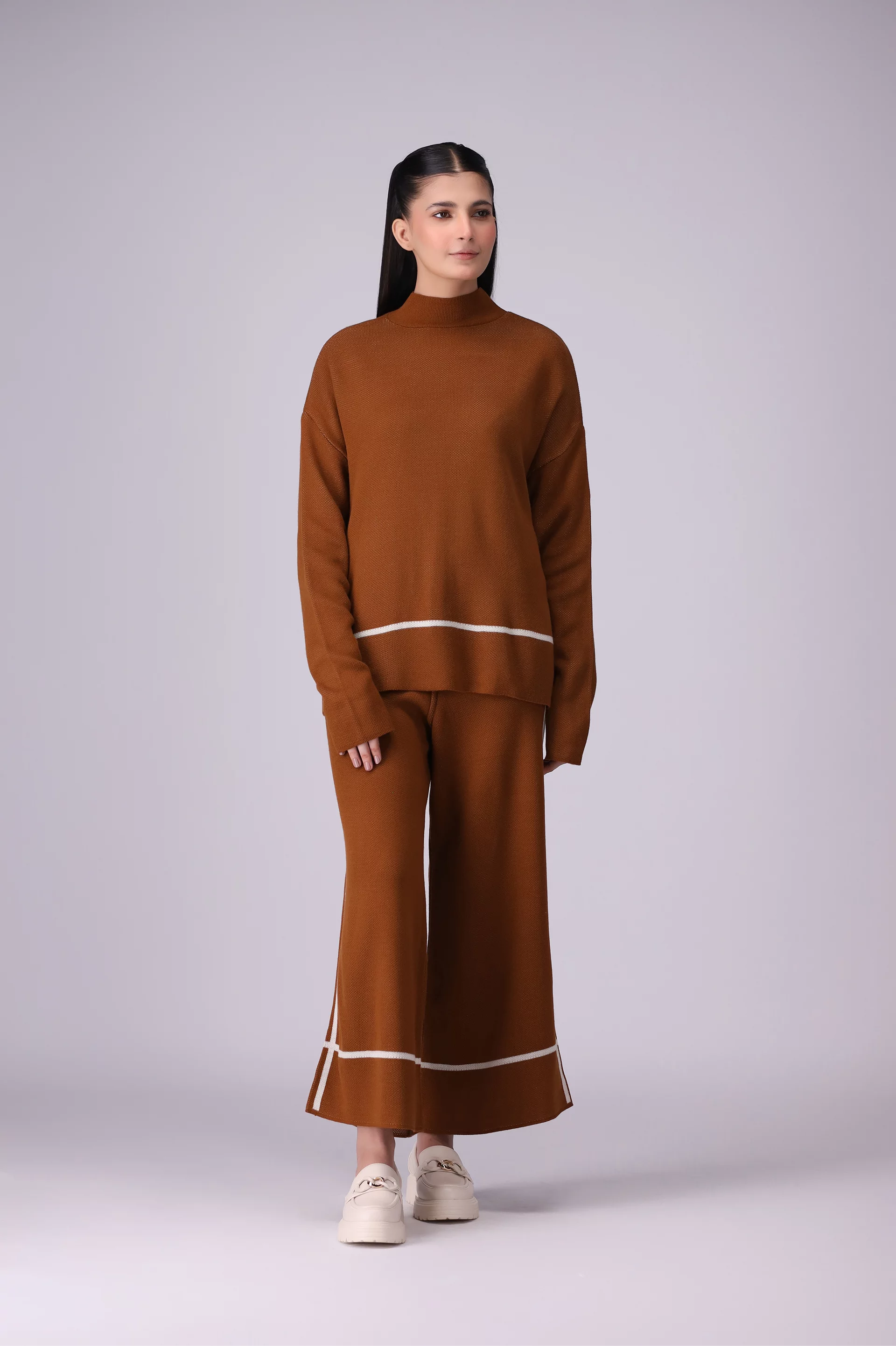 Single Striped Knit Co-Ord Set Women CO-Ords Winter 2024 Knit Story COUGAR- (Women Winter 2024)   