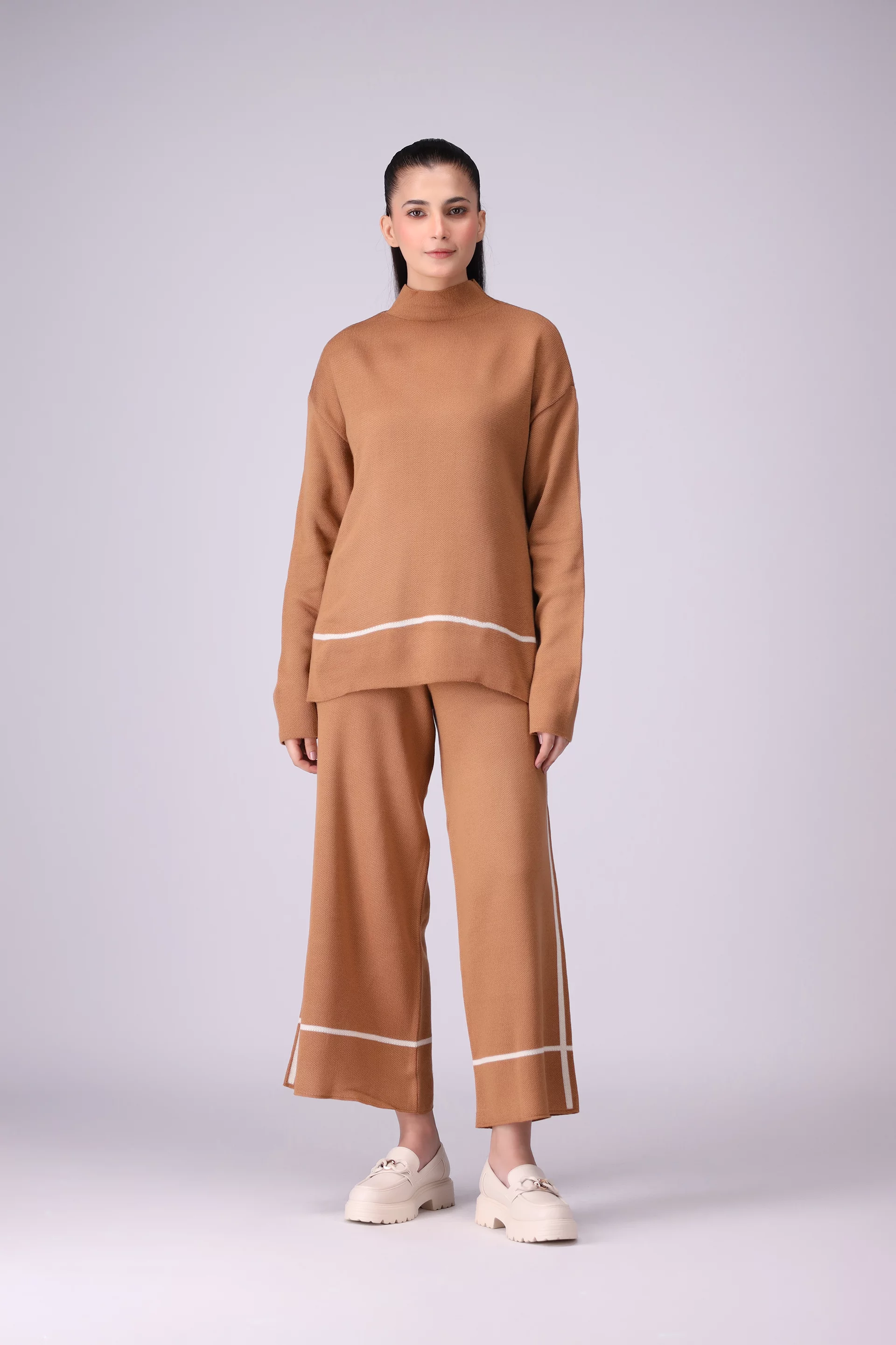 Single Striped Knit Co-Ord Set Women CO-Ords Winter 2024 Knit Story COUGAR- (Women Winter 2024)   