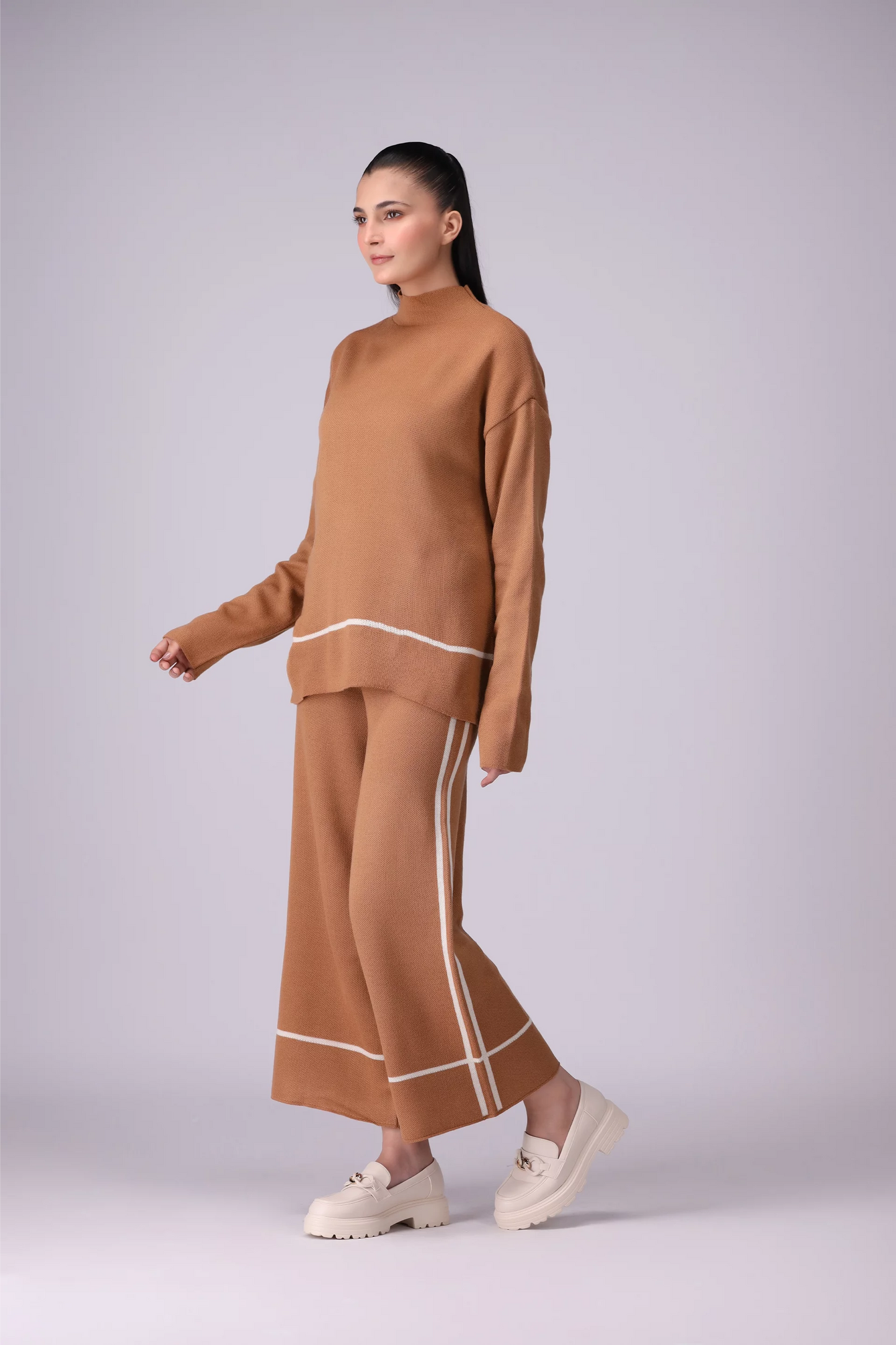 Single Striped Knit Co-Ord Set Women CO-Ords Winter 2024 Knit Story COUGAR- (Women Winter 2024)   