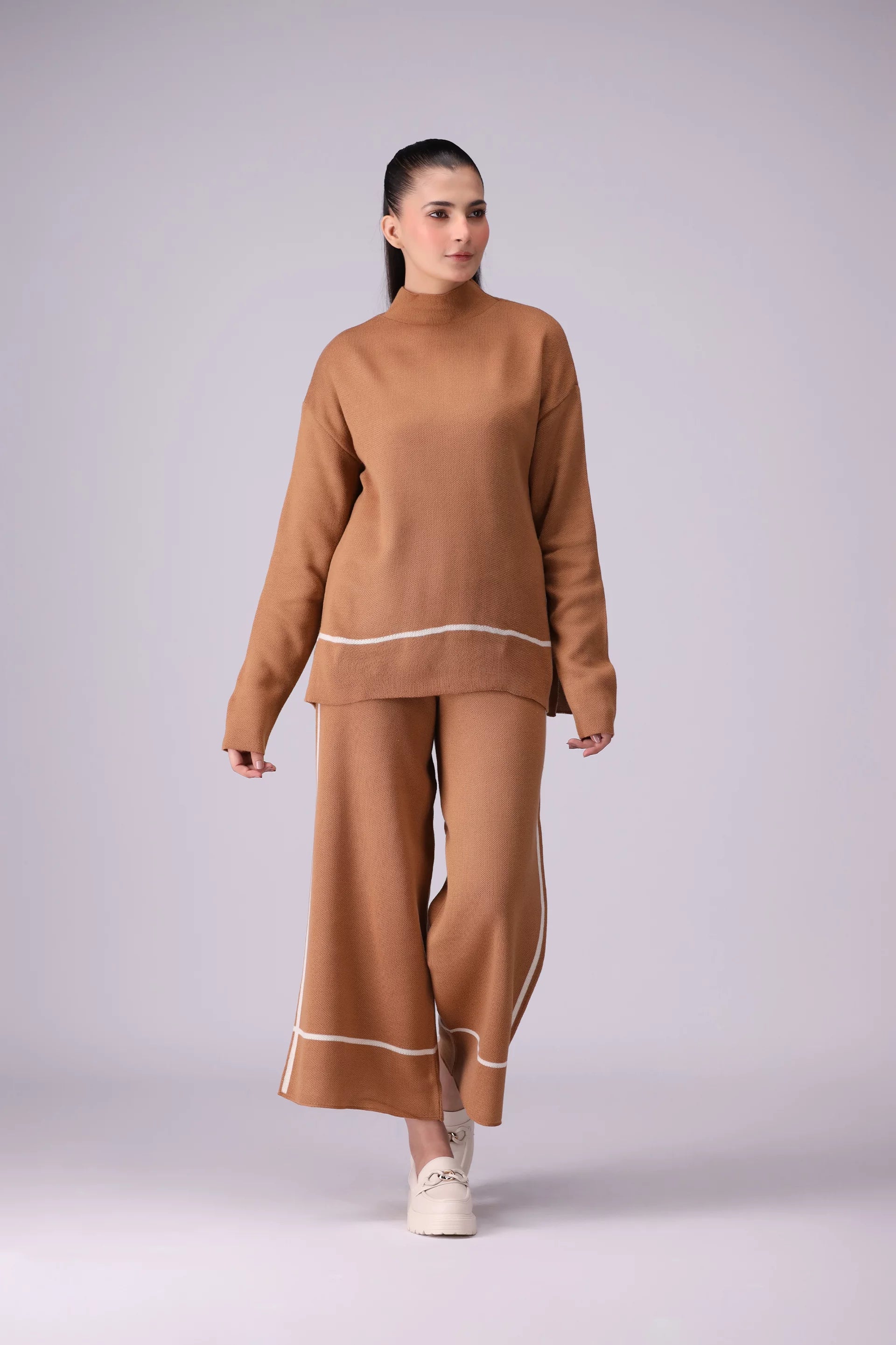 Single Striped Knit Co-Ord Set Women CO-Ords Winter 2024 Knit Story COUGAR- (Women Winter 2024)   