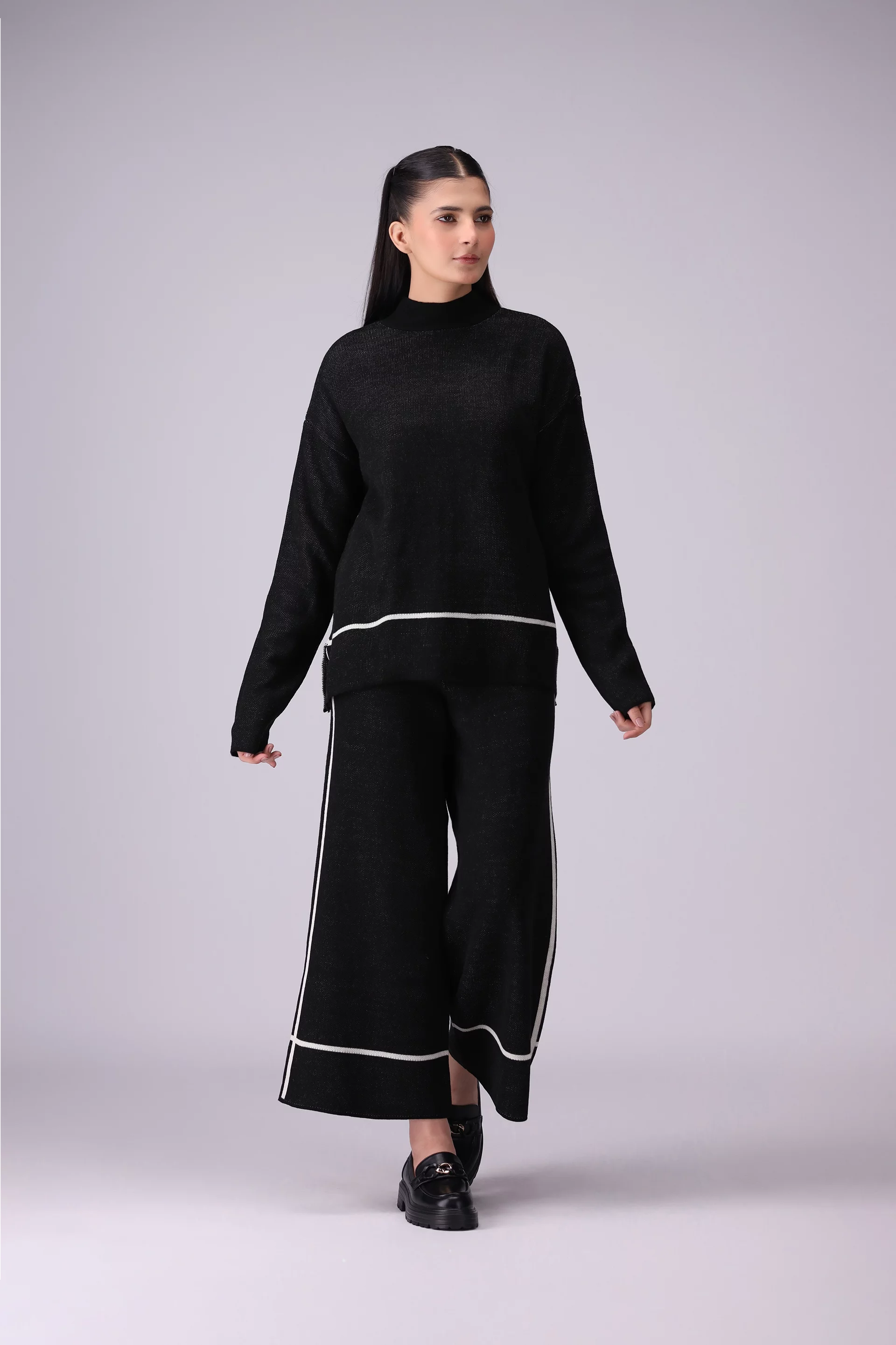 Single Striped Knit Co-Ord Set Women CO-Ords Winter 2024 Knit Story COUGAR- (Women Winter 2024) FSZ Black Women