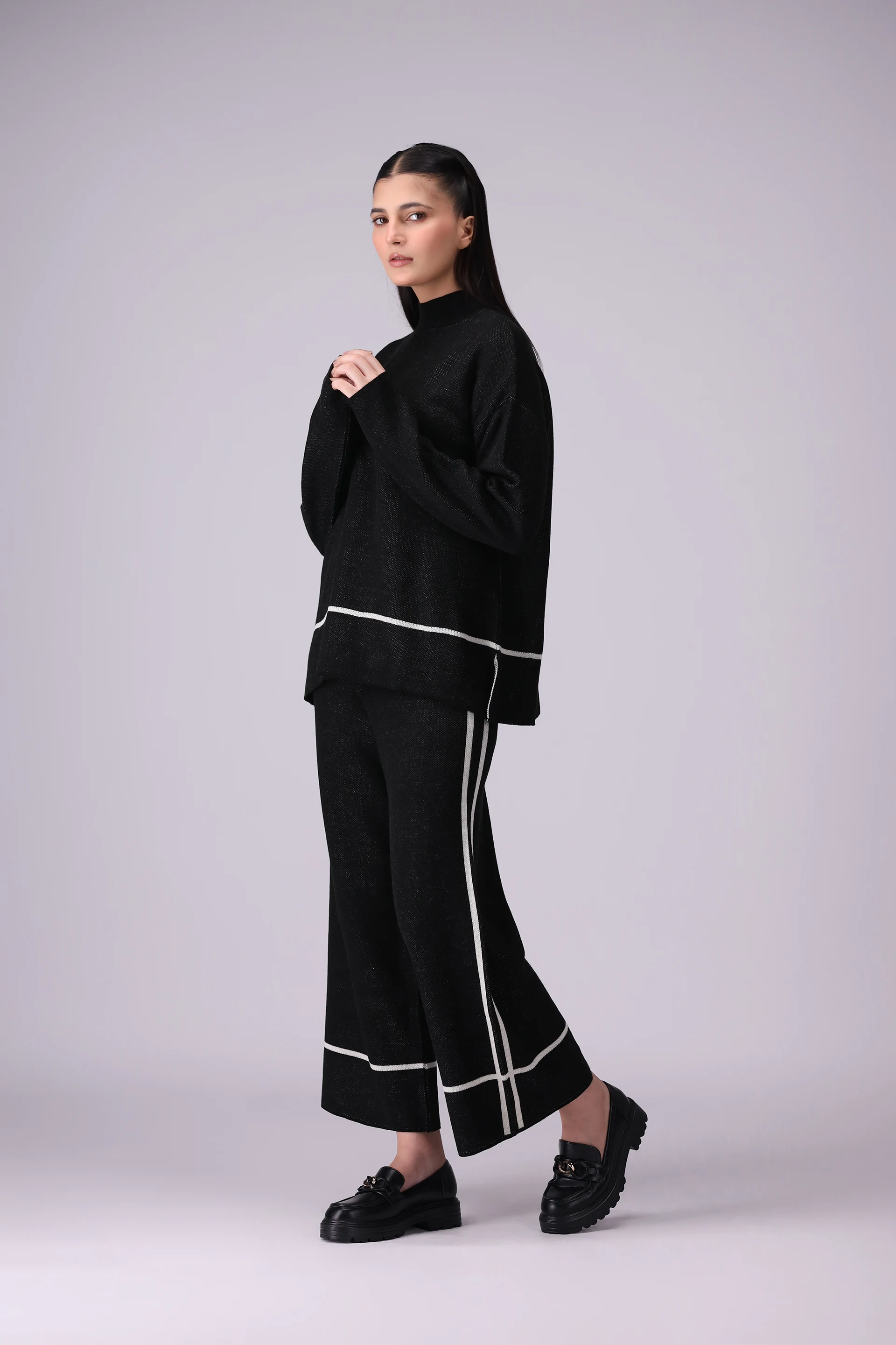 Single Striped Knit Co-Ord Set Women CO-Ords Winter 2024 Knit Story COUGAR- (Women Winter 2024)   