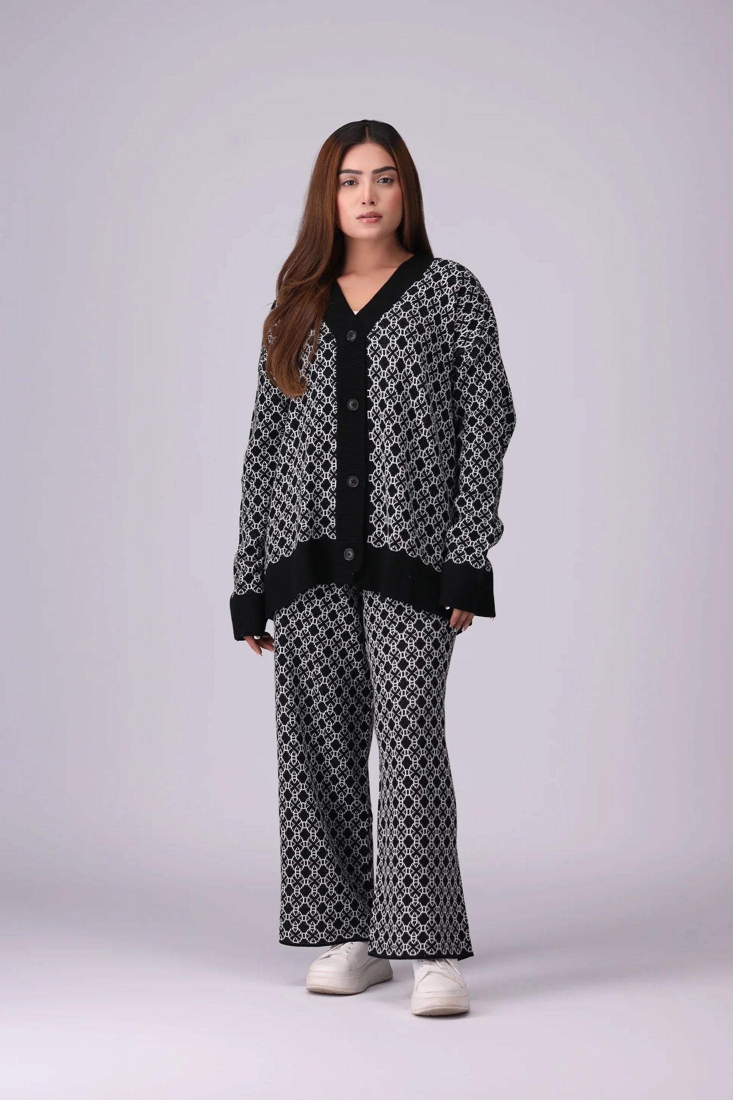 Patterned Jacquard Knit Co-Ord Set Women CO-Ords Winter 2024 Knit Story COUGAR- (Women Winter 2024)   